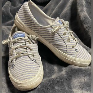 Sperry Women's Crest Vibe Metallic Stripe Sneaker Bluegold LightSkyBlue / 8